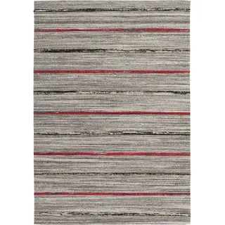 Padiro Stilvoller Kurzflor-Teppich 80 x 150 cm - Dunkelbeige - modernes Streifenmuster - für Fußbodenheizung - aus Wolle, Baumwolle und Seide - Beige