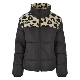 URBAN CLASSICS TB5439 - Ladies AOP Sherpa Mixed Puffer Jacket black/sandleo XL - Beige/Schwarz - XL