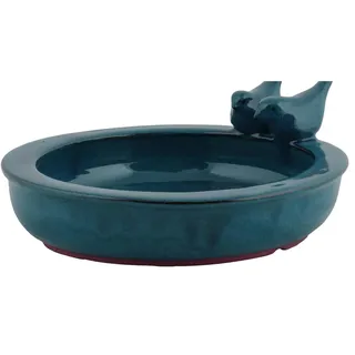 Dekowunder Vogeltränke rund Vogelbecken Futterschale Wasserstelle Terracotta blau