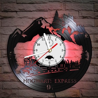 Viiluuxr Led Wanduhr Vintage Vinyl Schallplatte Wanduhren Hogwarts Express Nachtlicht Wanduhren 7 Farben des Lichts Beleuchtet Wanduhr Feiertagsdekorationen.