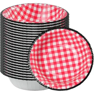 Cherypick Suppenschalen Einweg, 50 Stück, 240 ml, Pappschüsseln im karierten Design, auslaufsicher, schnittfest und mikrowellengeeignet, für Picknick, Camping, Büro, Familienessen und Partys (Rosa)