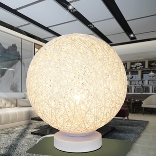Licht-Erlebnisse Tischlampe rund Weiß Kugel Schirm Metall Geflecht E27 dekorative Tischleuchte Nachttischlampe