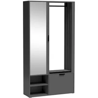 MINIO go for it - Garderoben Set Milo Uni, 100cm Schuhschrank mit Spiegel | mit Sitzkissen, Farbe: Graphite