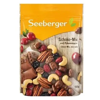Seeberger Nussmischung Schoko-Mix, im Beutel, fruchtig-süß, geröstet, 4 Frucht- & Nusssorten, 150 g