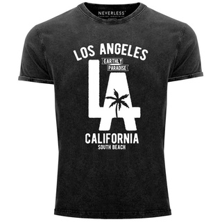 Neverless Print-Shirt Cooles Angesagtes Herren T-Shirt Vintage Shirt LA Los Angeles California Aufdruck Used Look Slim Fit Neverless® mit Print schwarz S