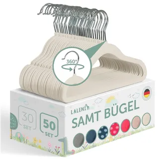 Blumtal Kinderkleiderbügel 50 Stück mit Samtbezug - 360° drehbare Kinder Kleiderbügel - platzsparend und robust - Baby Kleiderbügel rutschfest - Elfenbein