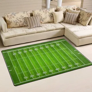 TEMLAN American Football Fußball Teppiche Gegend, Feldgrüner Rasen Kurzflor Teppiche für Teppich Wohnzimmer Teetisch Sofa Bodenmatte Schlafzimmer Nachttisch Teppich 160 x 230cm