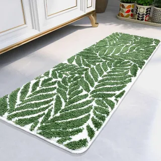 Homantic Badläufer-Teppich, rutschfest, dunkelgrün, lang, Badvorleger, Blätter, Schlafzimmer, Dekoration, 120cm, wasserabsorbierend, Badteppiche für Badewanne, Blätter, 45x 120 cm