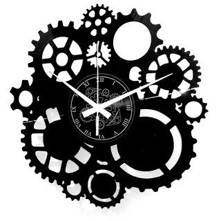 Instant Karma Clocks Wanduhr aus Vinyl Schallplattenuhr mit Gothic Steampunk Zahnraeder Motiv