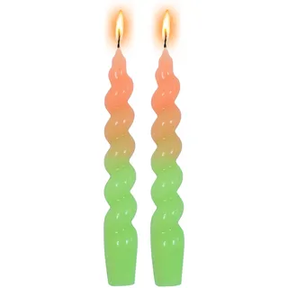 Gedengni Spiralförmige Spitzkerzen, orange-grün, gedrehte Kerzen, geruchlos, 2 Stück, bunt, 19,1 cm, Kerzen für Hochzeit, Abendessen, Dekoration