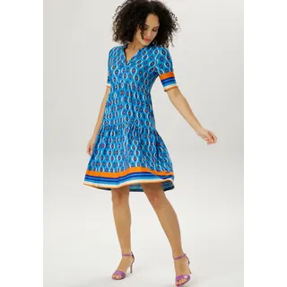 Sommerkleid ANISTON SELECTED Gr. 36, N-Gr, weiß (blau, orange, weiß) Damen Kleider Strandkleider mit verlängertem Halbarm