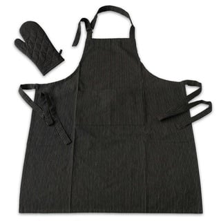 EXKLUSIV HEIMTEXTIL Grillschürze Küchenschürze mit Ofenhandschuh 2teilig im Set schwarz/weiss gestreift