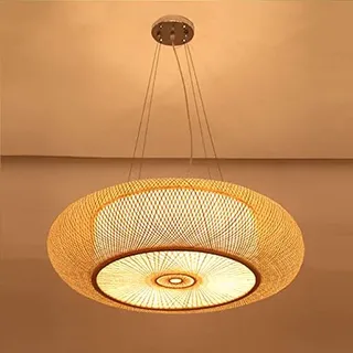 Retro Bambus Pendelleuchte E27 Deckenleuchte Natürlicher Rattan Hängelampe Vintage Gewebte Lampenschirm Holz Pendellamp Esszimmer Schlafzimmer Restaurant Teestube Café Deckenlamp Beleuchtung,B,80cm