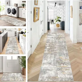 ZUZEKU Läufer Flur Küche Waschbar rutschfest 120X250cm Lang Grau Blau Gelb Küchenteppich Flurteppich Teppich Fur Korridor Wohnzimmer Schlafzimmer Meterware Anpassbar
