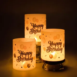 Toptime Windlicht Tischdeko Geburtstag, 8 Stück Happy Birthday Teelichthalter mit Luftballons, Schwarz Gold Windlichter für Teelichter und Kerzen, Geburtstagsdeko für Frauen Männer Mädchen Jungen