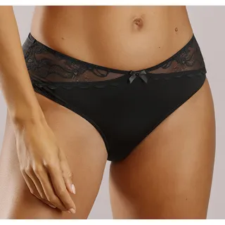 Tanga LASCANA "Vittoria" Gr. 48/50, schwarz Damen Unterhosen String Tangas mit Spitzeneinsätzen