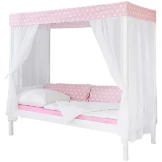 TICAA Himmelbett Lino 90 x 200 cm Kiefer weiß stern-rosa
