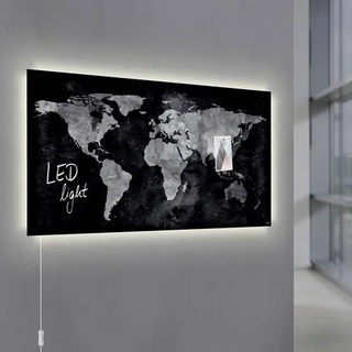 Sigel Glas-Magnettafel mit LED-Beleuchtung Artverum World Map LED Light Schwarz (B x H) 91cm x 46cm