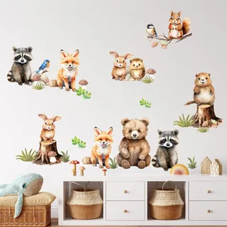 GRAZDesign Wandtattoo Waldtiere Set Kinderzimmer Babyzimmer, Wandsticker Jungen und Mädchen, beliebig platzierbar - 100x57cm
