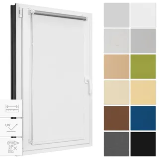 Estika Verdunklungsrollo ohne Bohren, Breite alle 1 cm - 65 cm x 220 cm - Weiß - Thermorollo, Rollos für Fenster ohne Bohren, Sonnenschutz Fenster innen