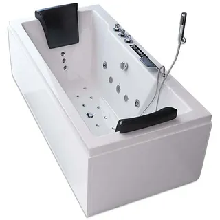 HOME DELUXE Whirlpool-Badewanne LAGUNA PURE - 180 x 90 x 55 cm, (inkl. LED, Radio & komplettem Zubehör), 4 Whirlpooldüsen, 6 jets & 16 Luftdüsen, Whirlpool für 2 Personen weiß