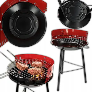 Alma Manufacturer Grill - Holzkohlegrill 36 cm - Kompakter Rundgrill für Camping und Garten - mit 4-stufiger Höhenverstellung und 3 stabilen Beinen - Schwarz