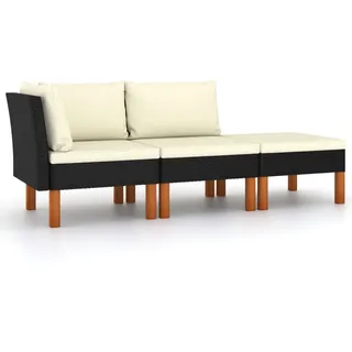 vidaXL Garten-Lounge-Set 3-tlg. schwarz/cremeweiß