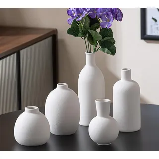 VASETOPIA Weiß Vasen Keramik 5 Stück, Kleine Blumenvasen Set für Dekor, Minimalistisch Vase Home Decor für Pampas Grass, Wohnzimmer, Esszimmer (10 Weiß)