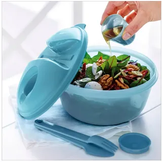 TUPPERWARE Lunchbox Tupperware Salat to go - 1,4 l - mit Wichtel, Messer, Gabel - blau