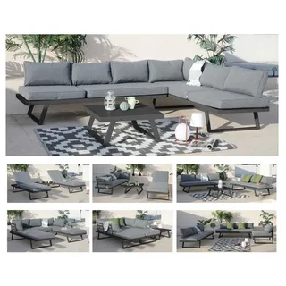 ALEOS. Gartenlounge Lounge aus Aluminium Multifunktionslounge Loungeecke Lounge Set Loungegarnitur Sitzgruppe Doppelliege Sofagarnitur Cancun grau anthrazit mit bequemen Kissen