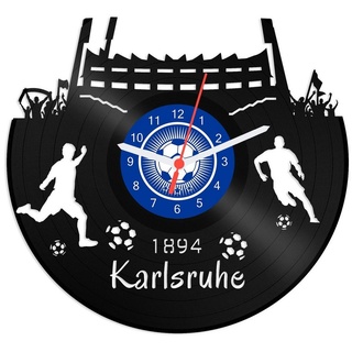 GRAVURZEILE Wanduhr Schallplattenuhr Karlsruhe - 100% Vereinsliebe - Fußball - schwarz