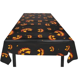 Boland 72309 - Tischdecke Gruseliger Kürbis, Größe 120 x 180 cm, Schwarz-Orange, Kunststoff, Tischdekoration, Geburtstag, Party, Halloween