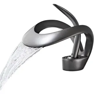 KLARWERK® NAVIS | Wasserfall Wasserhahn Bad Titangrau Badarmatur | Edelstahl Armatur für Waschbecken | Hotel Mischbatterie 2 Anschlüsse