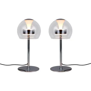 TRIO Leuchten LED Nachttischlampe, Dimmfunktion Memory Funktion, LED fest integriert, warmweiß, neutralweiß, 2er Set Tischlampe-n Bauhaus Pilzlampe-n für Fensterbank, Höhe 35cm silberfarben