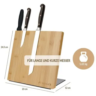 faligee Messerhalter magnetisch aus Bambus Messerblock ohne Messer inkl. Wetzstahl
