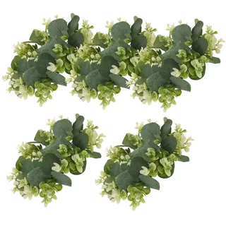 KOCKSHION Kerzenkranz für Frühlings und Sommerhochzeiten als Tischdekoration Kerzenring aus Grünem Gewebe 5 Stück Kleiner Eukalyptus mit Realistischem Design für Stabkerzen