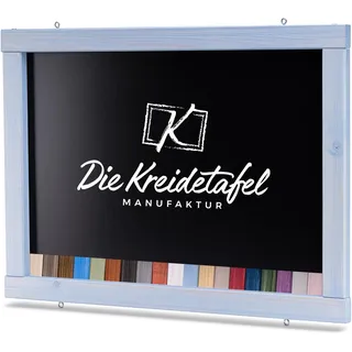 Rustikale Tafel Kreidetafel Wandtafel Küchentafel mit Holzrahmen zur Beschriftung mit Kreide im Landhausstil in verschiedenen Größen und Farben (Glockenblumenblau, 100x50cm)