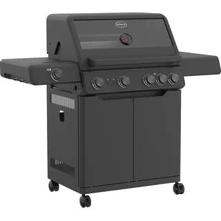 RÖSLE Allflame Hero 4 - Premium Gasgrill, 4× HEATSPIRE-Brenner (14 kW), PRIMEZONE Infrarot-Seitenkocher, BACKBURNER, Edelstahl-Grillroste, XL Sichtfenster + Abdeckhaube - Grillfürst Edition