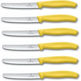 Victorinox | Tafelmesser | 6-teiliges Set | Wellenschliff für müheloses Schneiden | Swiss Made Qualität | rostfreier Stahl | leuchtendes Gelb