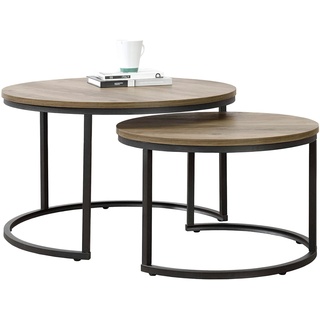 [en.casa] Couchtisch Christchurch 2er-Set Rund Holz-Optik