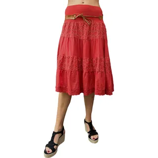 stylx Damen Amber Rock Knielang Glockenrock mit Stickereien - kurzer Sommerrock mit Jerseybund - unifarbener Minirock - 42-44