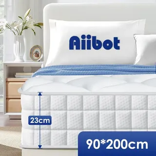 Aiibot Matratze 90 x 200 cm, Höhe 23cm, orthopädische 7-Zonen Federkernmatratze 90x200, Matratzen, Federkernmatratzen mit Spannbettlaken