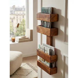 KADIMA DESIGN Zeitungsständer MUMBAI Massivholz 2 Fächern Landhausstil, Dunkelbraun 30x10x72 cm