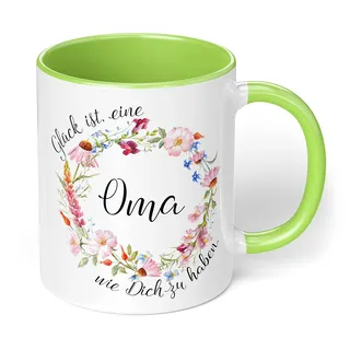 True Statements Oma Tasse Glück ist eine Oma wie dich zu haben - Kaffee-Tasse mit Spruch - Geschenk für Oma/Großmutter, innen Hellgrün
