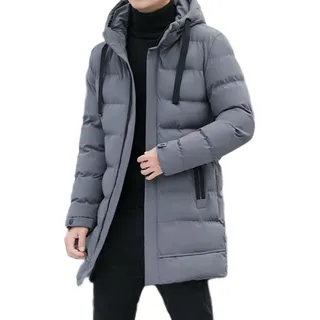 Vagbalena Herren Langer Daunenmantel Warmer Leichter Mantel mit Kapuze warme Gesteppte Jacke wasserdichte Kältejacke Daunenjacke mit verdicktem Schneejacke. (Grau,XXL) - XXL