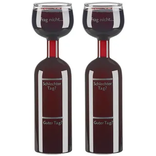 Rosenstein & Söhne Weinglas: 2er-Set 2in1-Weinflaschen & XXL-Gläser, Echtglas, mit Aufdruck, 750 ml (Wein-Flasche, Weissweingläser)