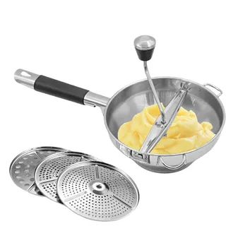 Edelstahl Passiermühle mit 3 Frässcheiben, Edelstahl Passiergerät, Kartoffelstampfer, Passiermühle für Suppe Marmelade Brei Saucen, Manuelle Rotations Passiermühles für Tomatensoße, Püree