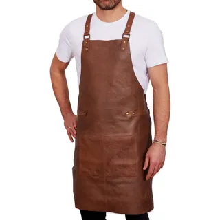 REDSALT® Grillschürze Premium Lederschürze 100% Rindsleder 84x62cm Crossback, Beidseitige Materialschlaufen, Frontasche, verstellbare Rückenträger braun
