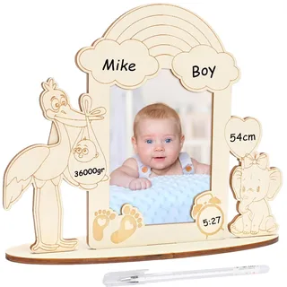MONCAP Willkommen Zuhause Baby Geschenk Bilderrahmen Geburtsgeschenk Babyparty Tischdekoration Holz Fotorahmen
