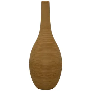 ZauberDeko Vase Ocker Geriffelt Bauchig Keramik Tischdeko Keramikvase Deko 25 cm